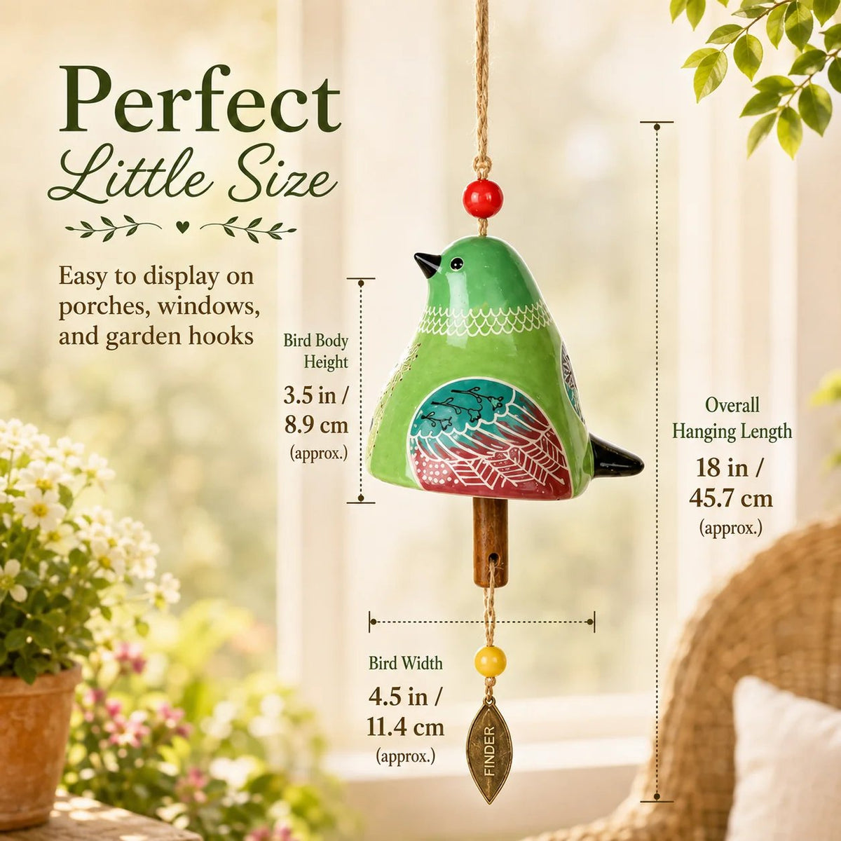🎁LAST DAY SALE 50% OFF - Hand-Painted Resin Bird Wind Chime, Colorful Folk Art Garden Hanging Decor