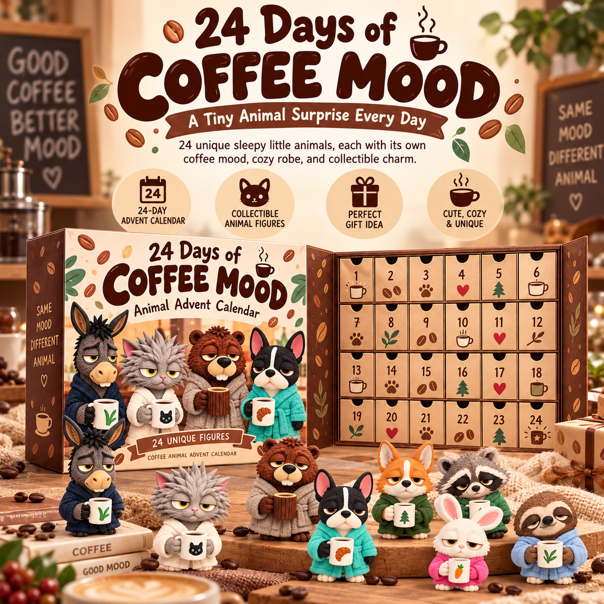 ☕ Coffee First, Everything Else Later?! 😂 Coffee Mood Animal Advent Calendar – 24 Days of Sleepy Surprises!