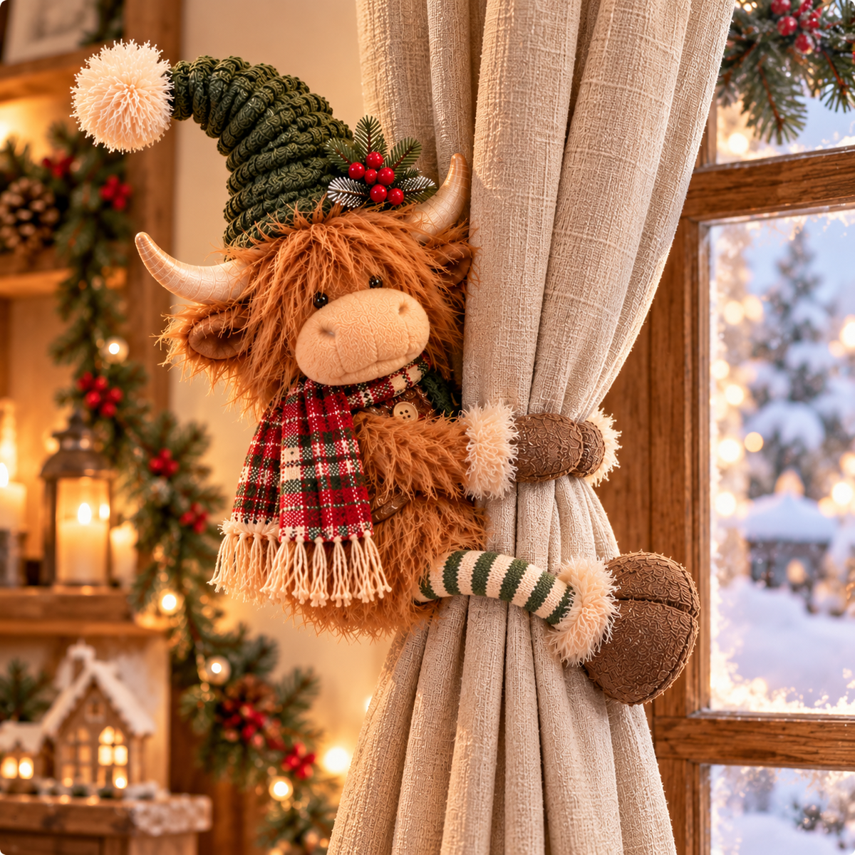 🎄 Highland Cow Christmas Plush Decor – Adjustable Long Legs, Adorable Farmhouse Holiday Decoration 🐮
