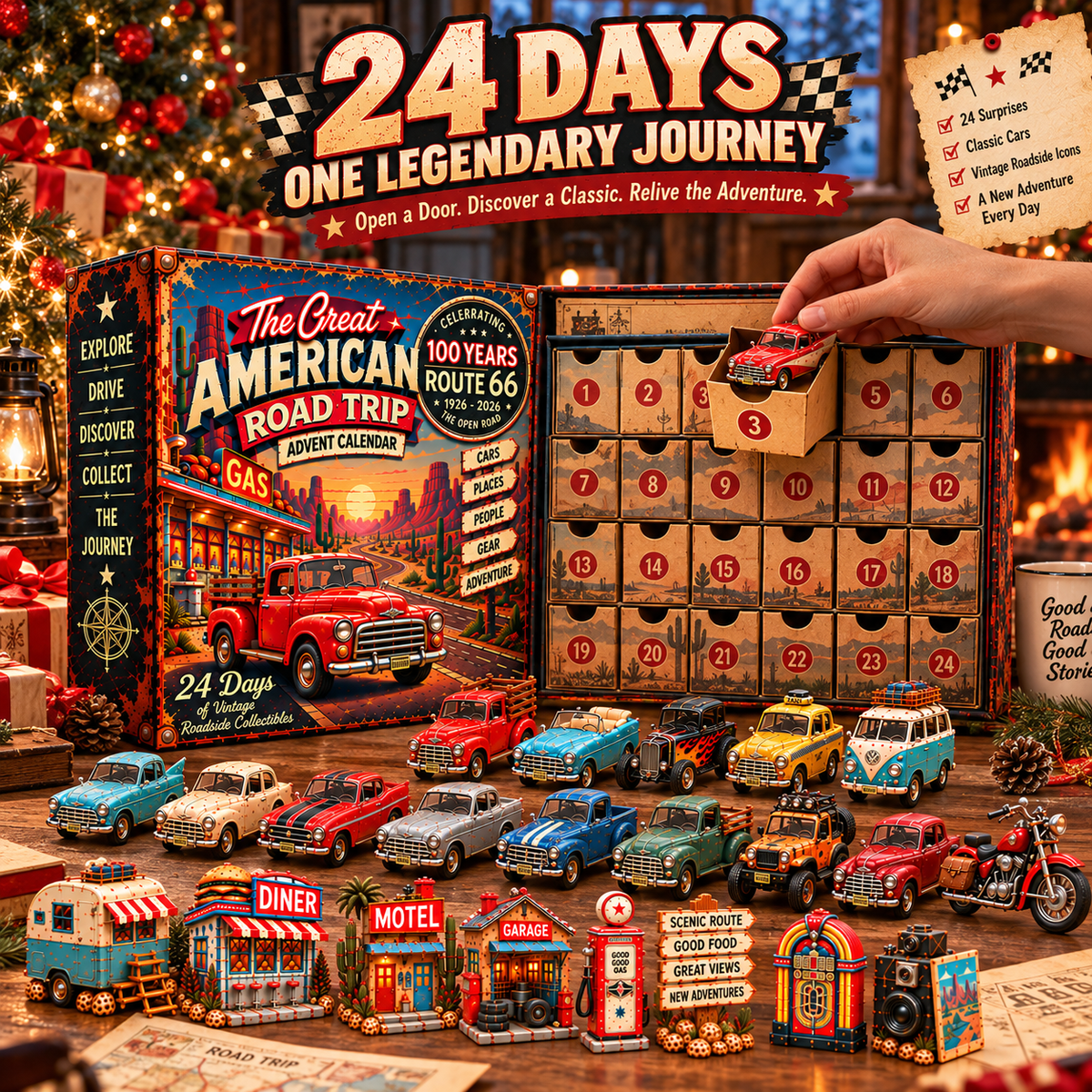 🚗 Route 66 100th Anniversary Advent Calendar 2026 🛣️ – 24 Days of Vintage American Road Trip Collectibles 🎄🎁
