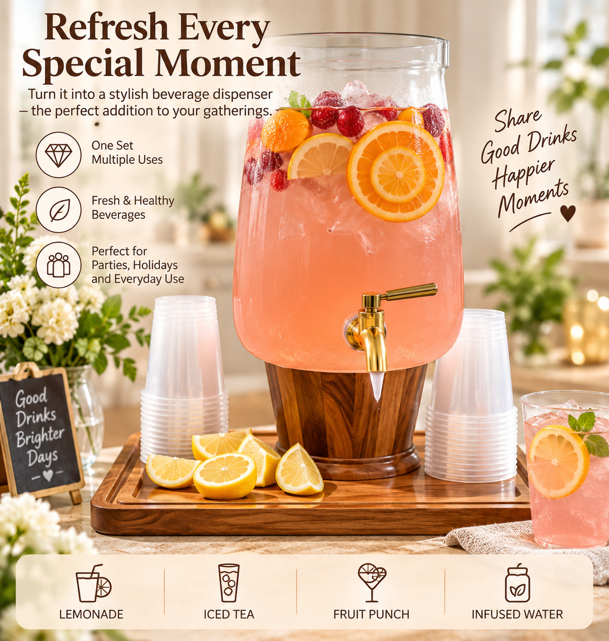 🥂 🍰The All-in-One Hosting Essential — Cake Stand, Serving Tray & Drink Dispenser