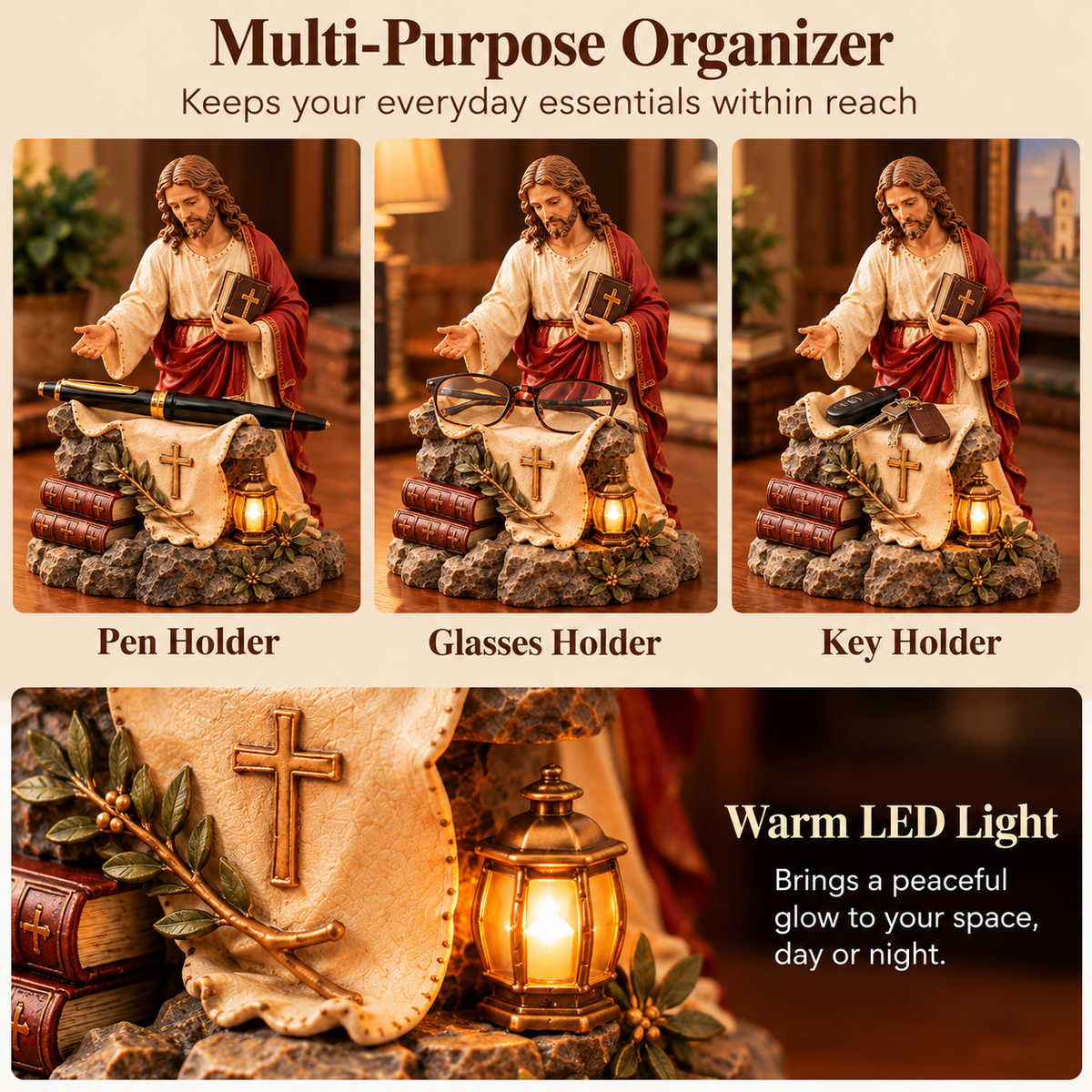 ✝️ Jesus Blessing Light-Up Organizer – A Daily Reminder of Faith, Love & Protection