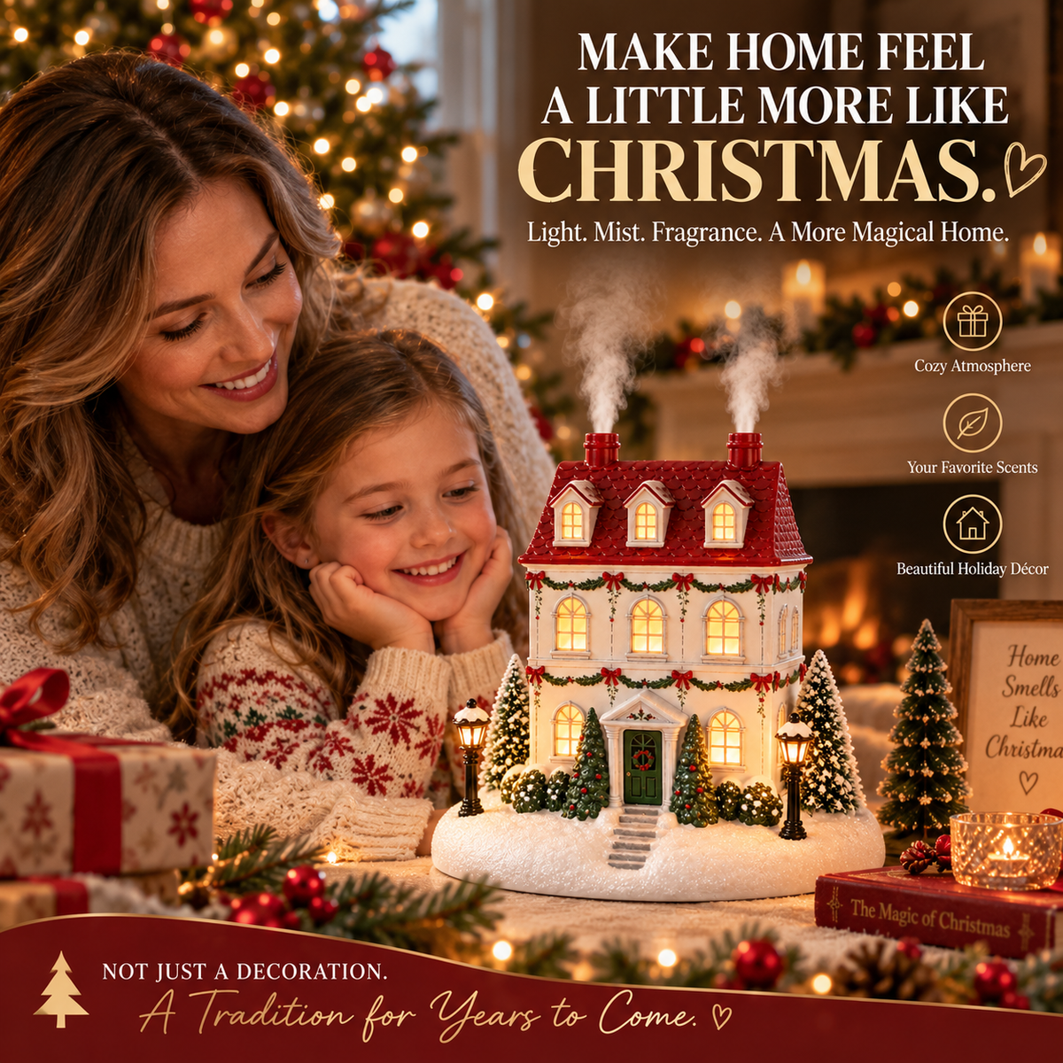 🔥 50% OFF ENDS TODAY!🎄 A Little House Full of Christmas Magic — Light-Up Aroma Mist Christmas House ✨