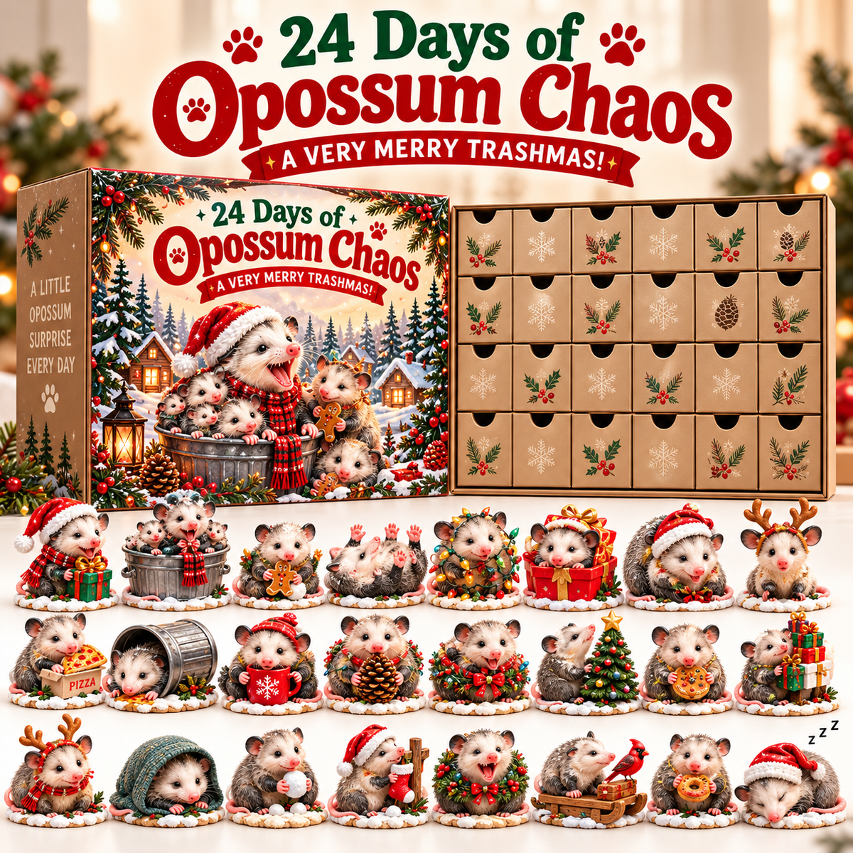 🎄 24 Days of Opossum Chaos – A Very Merry Trashmas! 🐾 | Christmas Advent Calendar for Opossum Lovers