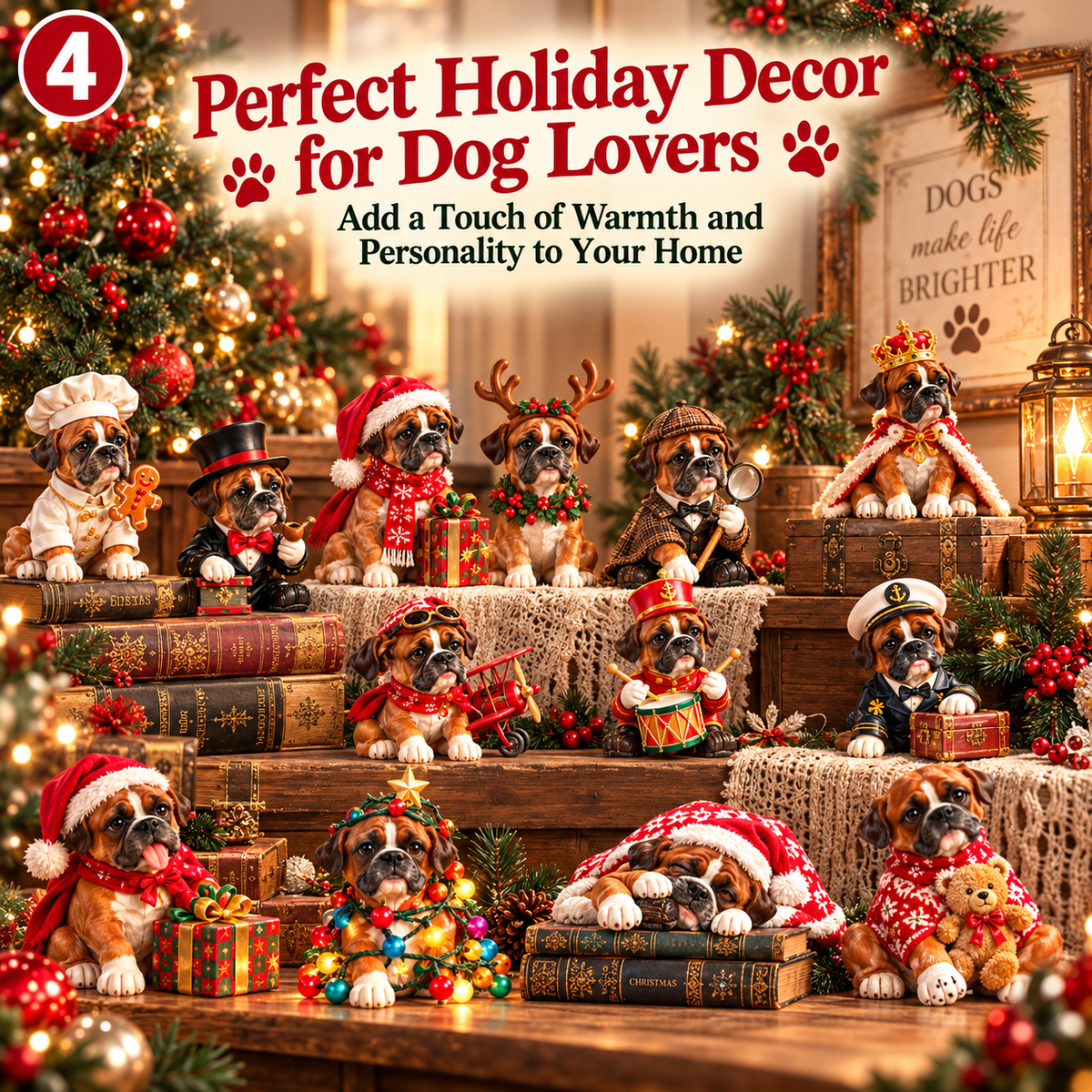 🐾 The Distinguished Boxer Society 🎩 – 24-Day Boxer Dog Advent Calendar 🎄 | 24 Unique Christmas Figurines & Gifts for Boxer Lovers 🎁
