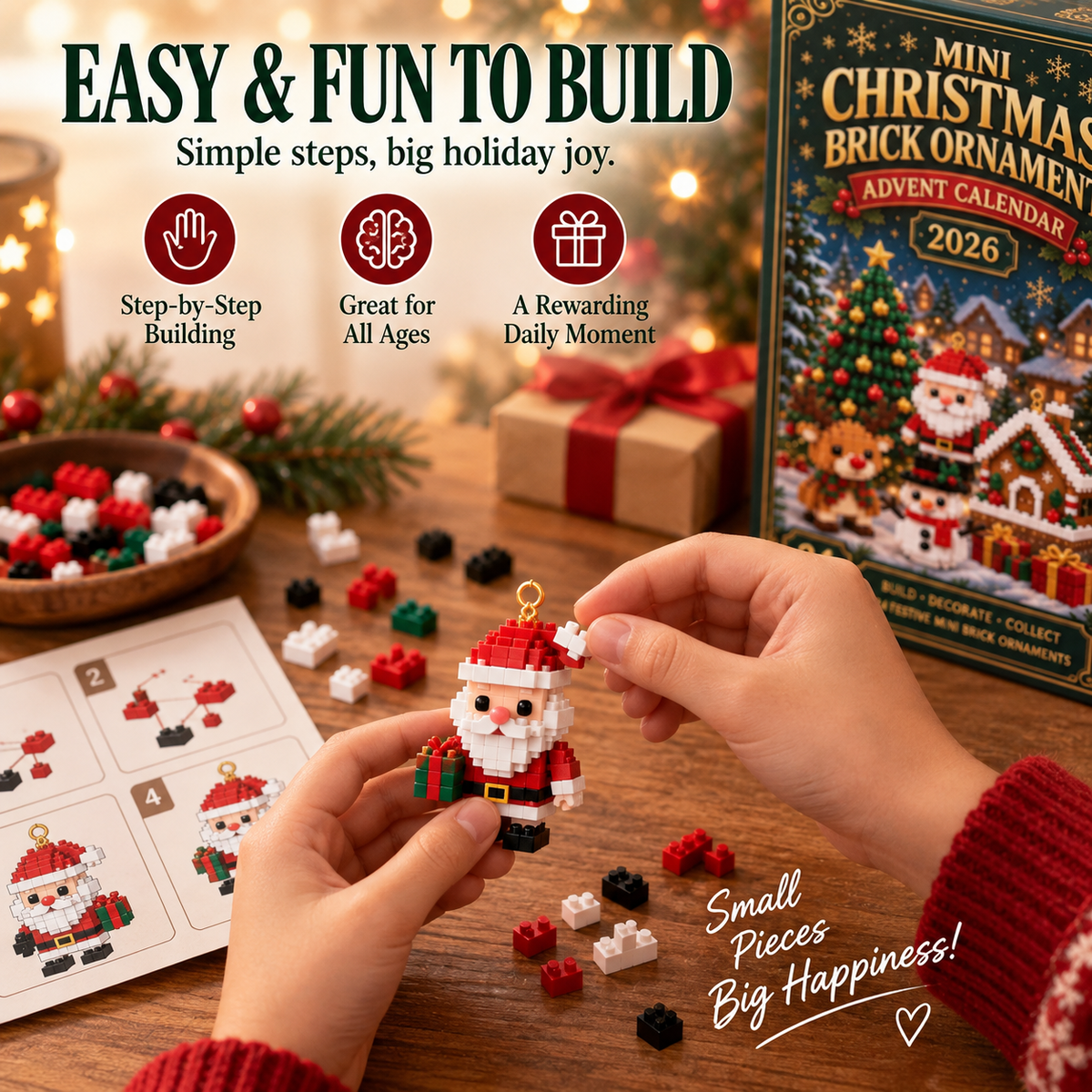 ⏳ Christmas Countdown Favorite – 🎄 24-Day Build & Hang Christmas Ornament Calendar | 24 Different Mini Brick Designs to Build, Collect & Display 🧱