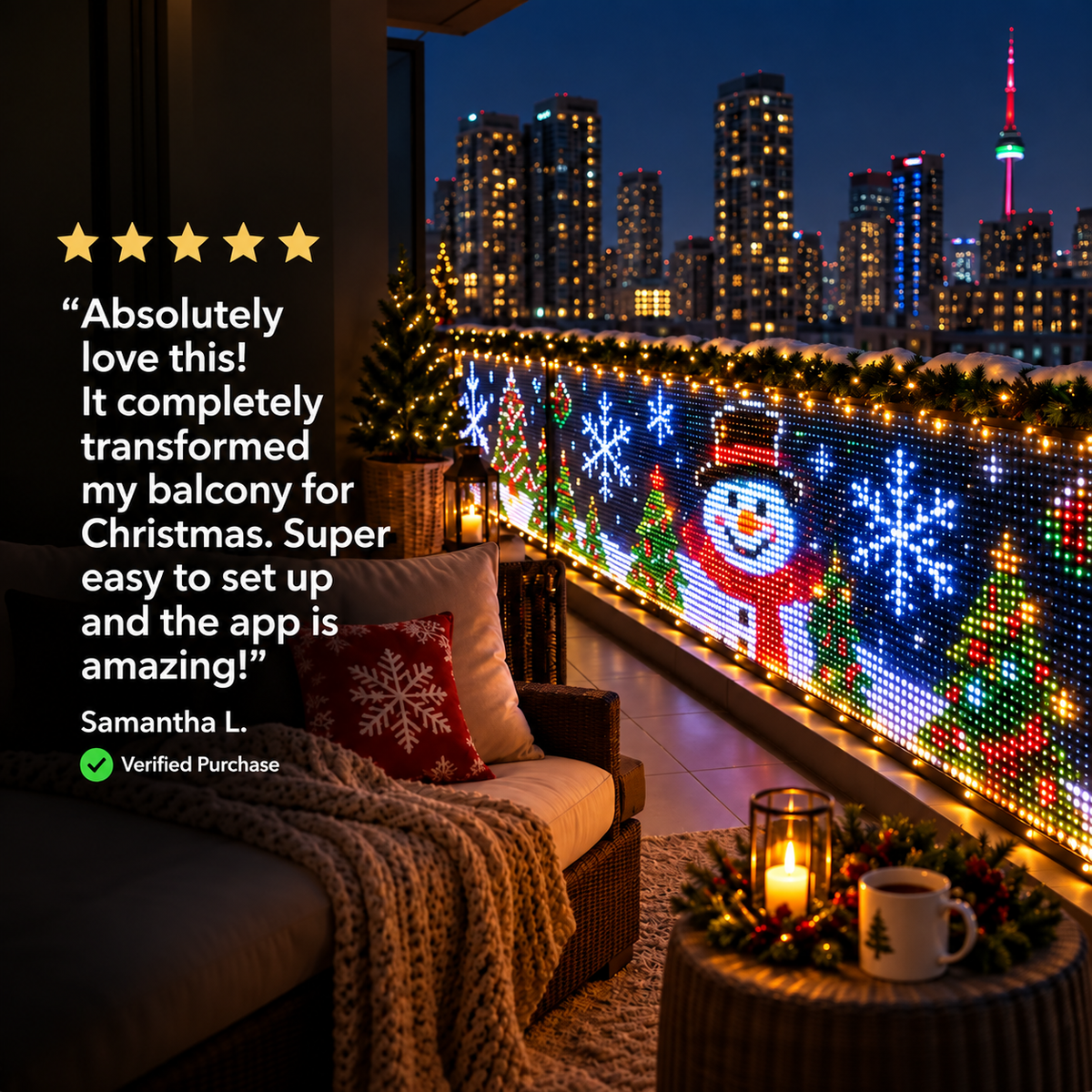 JT™  Smart Christmas Balcony Lights – App-Controlled Animated LED Display