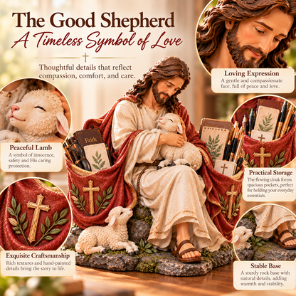 ✝️ The Good Shepherd Jesus Figurine – A Symbol of Faith & Love ❤️| Christian Home Decor & Practical Organizer