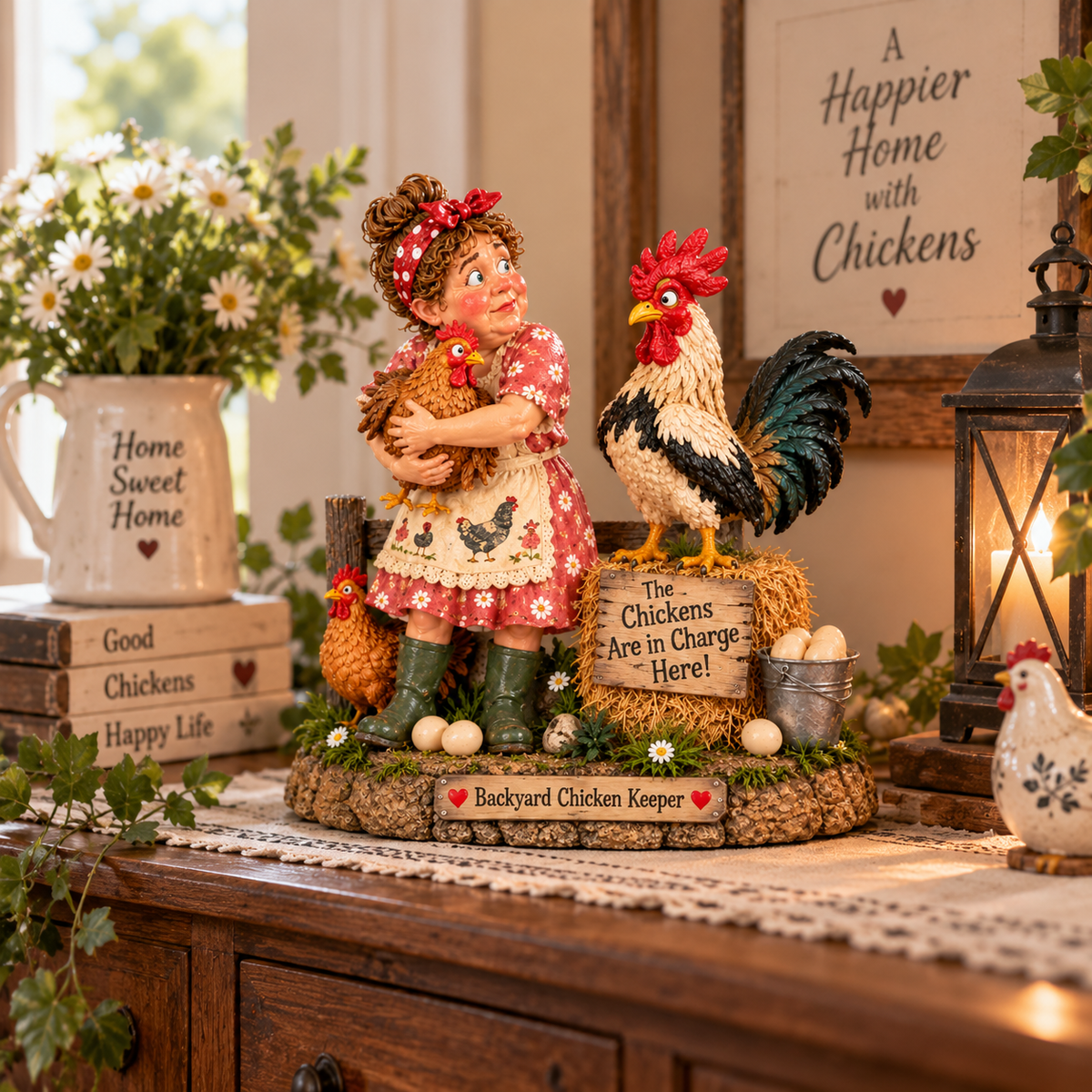 🐔 The Chickens Are in Charge Here! 😂 — Funny Backyard Chicken Keeper & Rooster Figurine