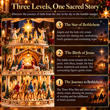 ✨ Rotating Nativity Christmas Pyramid – 3-Tier Lighted Jesus Birth Scene, A Meaningful Christian Christmas Gift 🎄