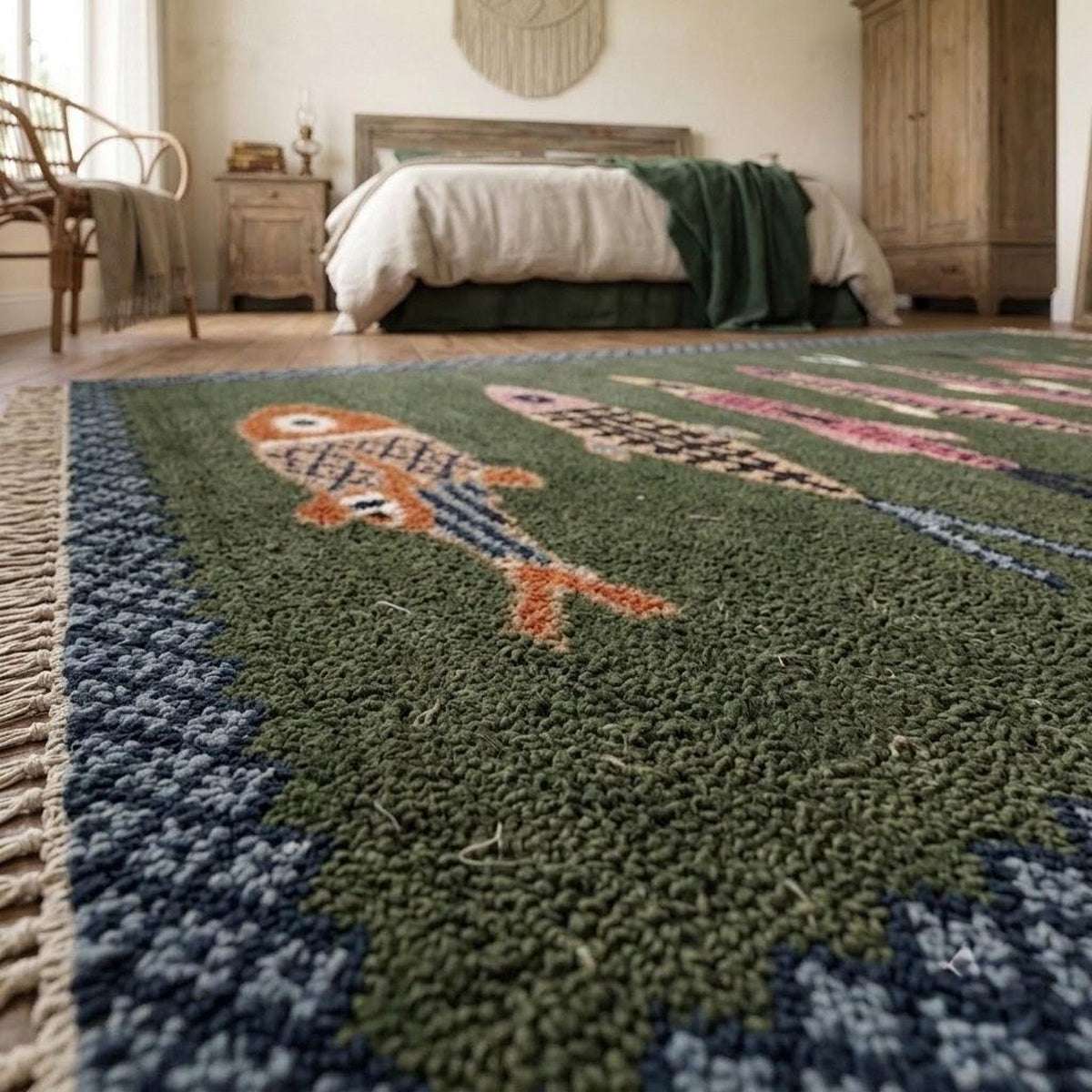 🐟 Whimsical Folk Fish Rug – A Splash of Color & Personality ✨ | Vintage-Inspired Home Decor