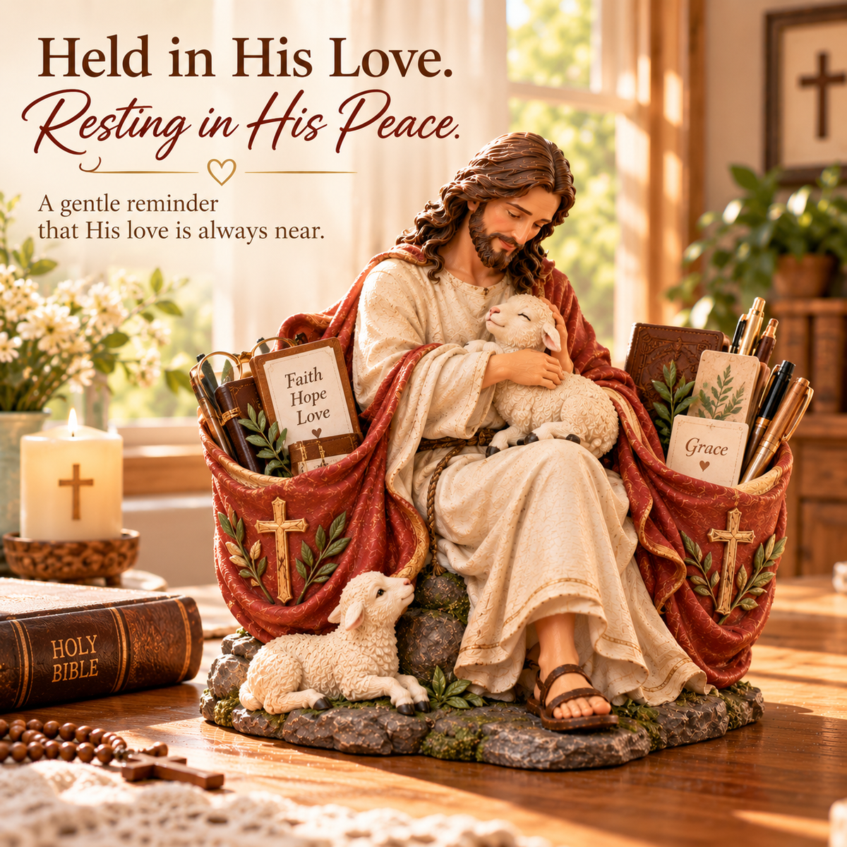 ✝️ The Good Shepherd Jesus Figurine – A Symbol of Faith & Love ❤️| Christian Home Decor & Practical Organizer
