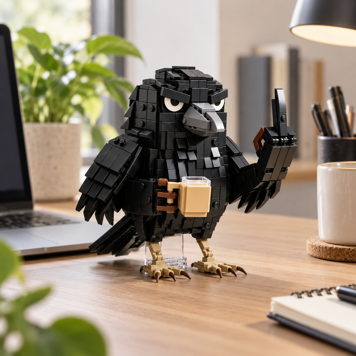 ☕ Zero Patience, Full Cup – Sarcastic Crow Building Block Set