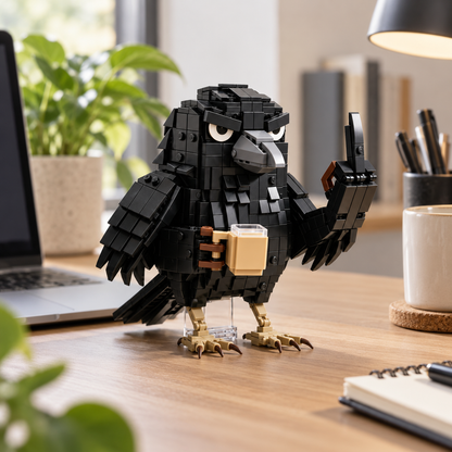 ☕ Zero Patience, Full Cup – Sarcastic Crow Building Block Set