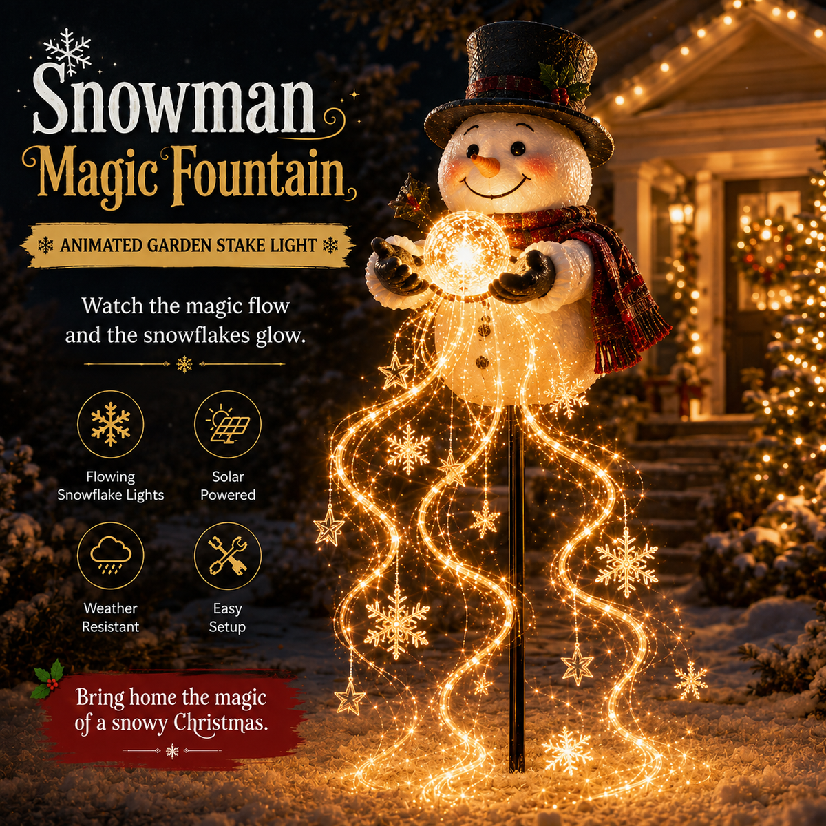 🎄50% OFF🔥 Snowman Magic -Flowing Snowflake LED Christmas Garden Light❄️