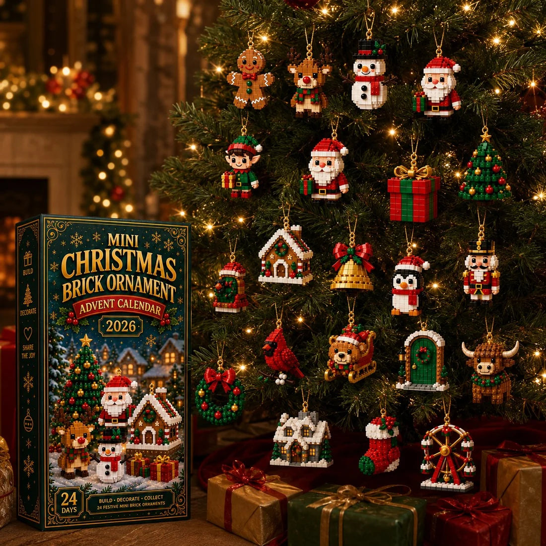 ⏳ Christmas Countdown Favorite – 🎄 24-Day Build & Hang Christmas Ornament Calendar | 24 Different Mini Brick Designs to Build, Collect & Display 🧱